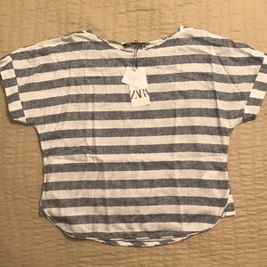 Zara Linen Blend Loose Summer Striped Shirt